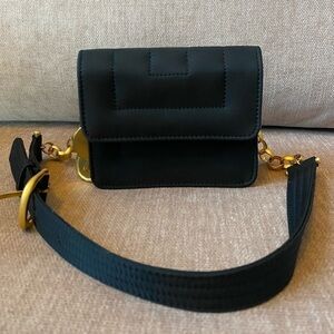 Jay Herbert by Sharif Black Mini Nylon Belt Bag with Gold Tone Chain